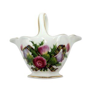 Miniature ROCKINGHAM Ceramic BASKET With Thistle Design England Vintage